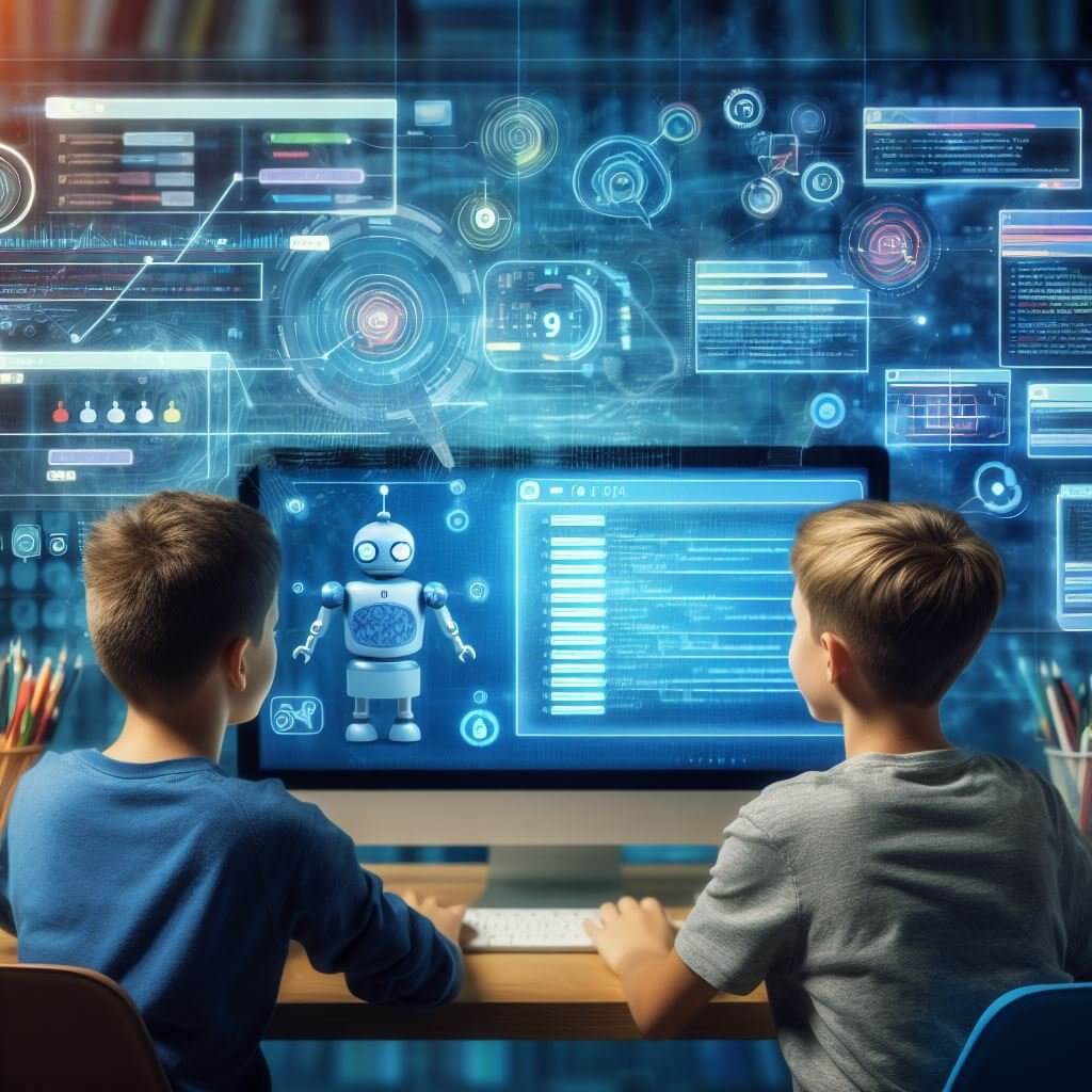 Two boys at the computer studying AI and machine learning