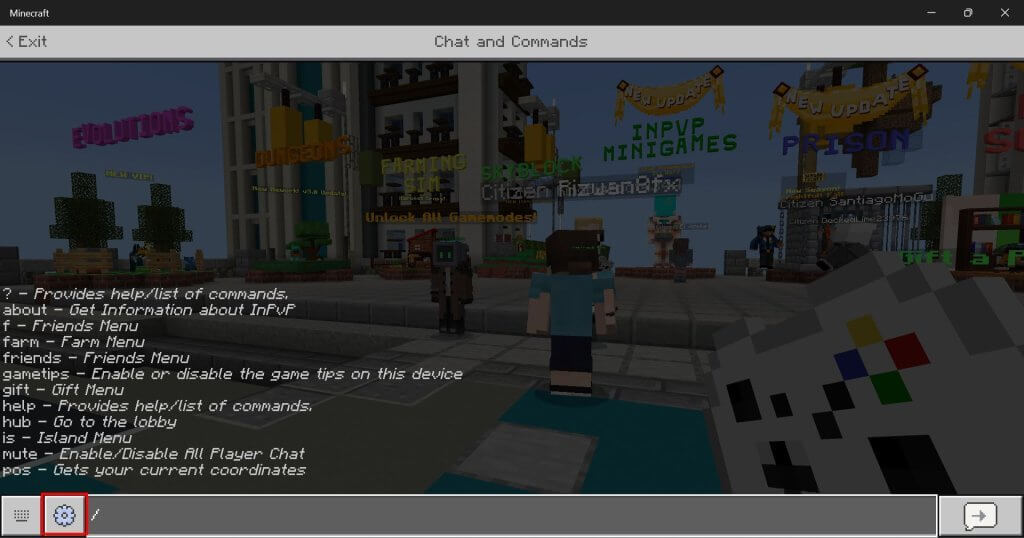 Customize chat bedrock edition click gear