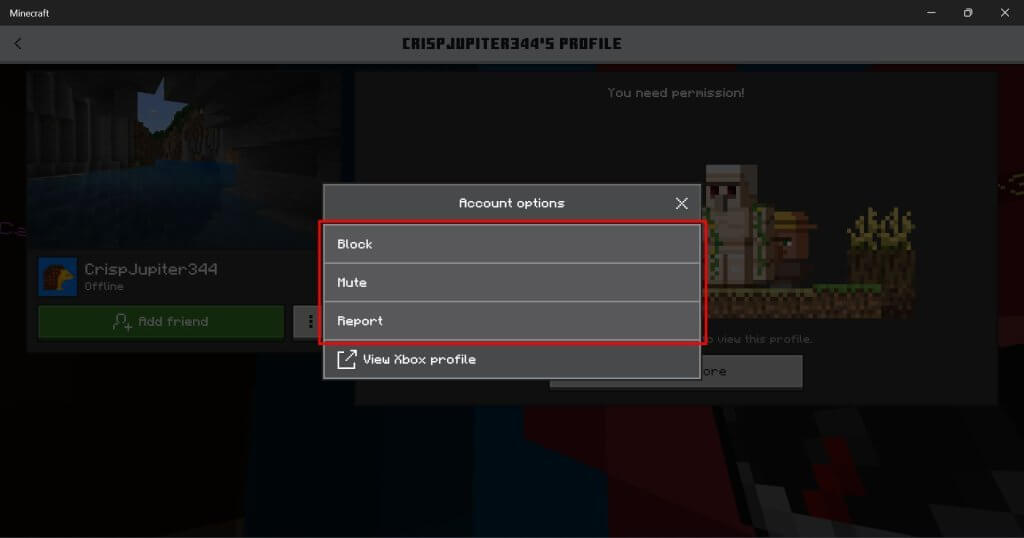 Block minecraft players choose block, mute, report