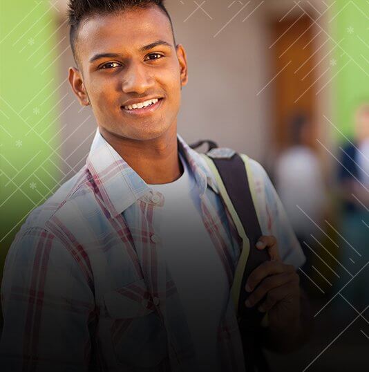 High school boy with backpack