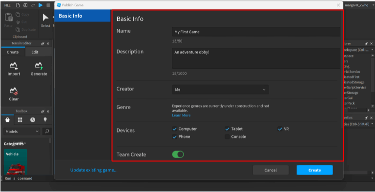 fill out game info fields