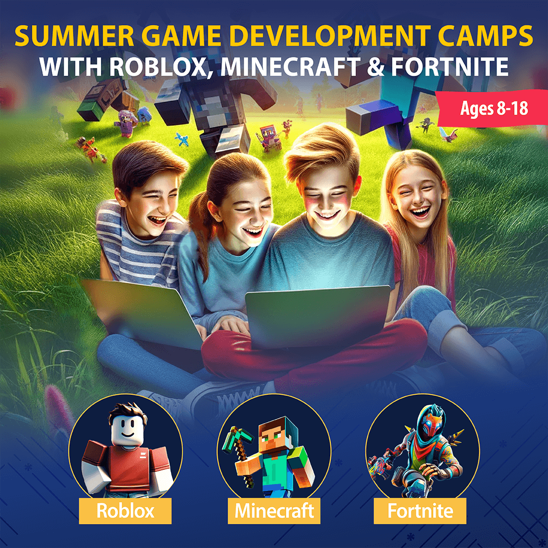 Game development camps with roblox, minecraft, and fortnite